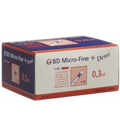 BD MICRO-FINE™+ U100 INSU SPR 8MM DEMI 100 X 0.3 ML